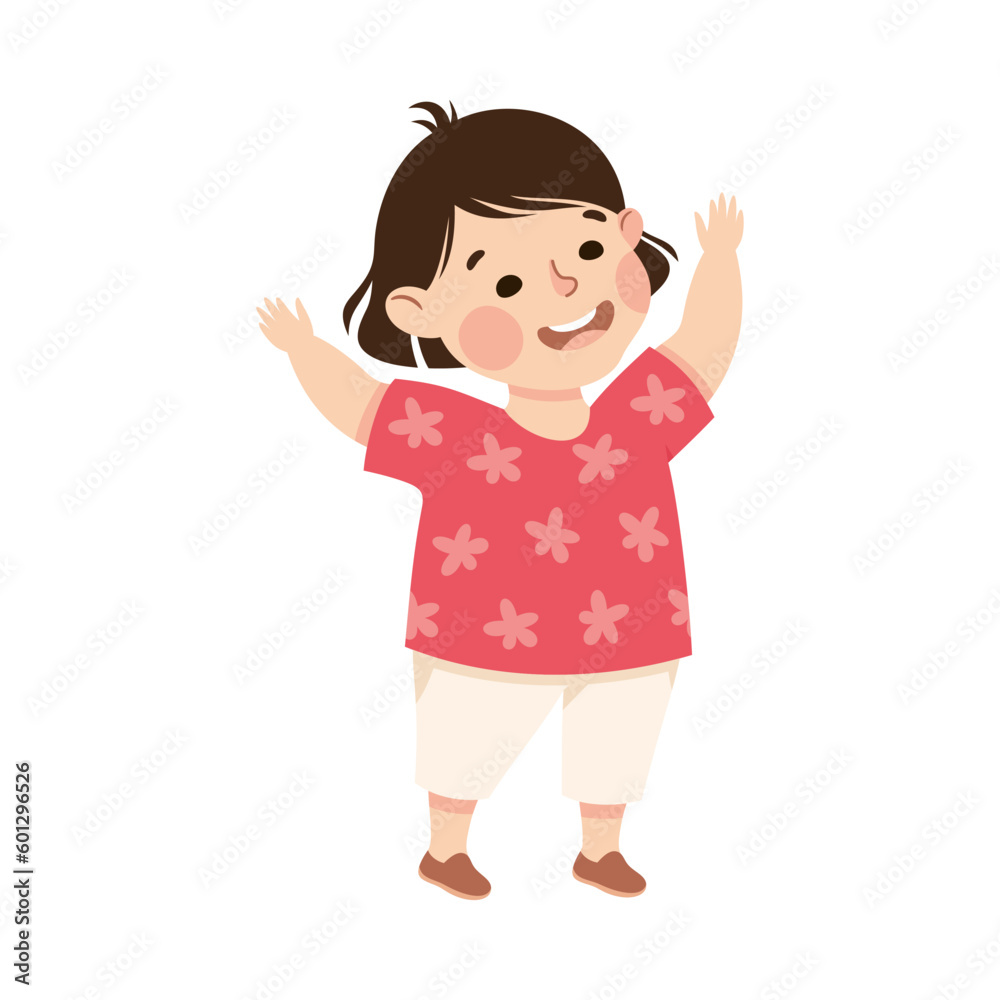 Joyful preschool little girl standing with her hands raised cartoon vector illustration Joyful preschool little girl standing with her hands raised cartoon vector illustration