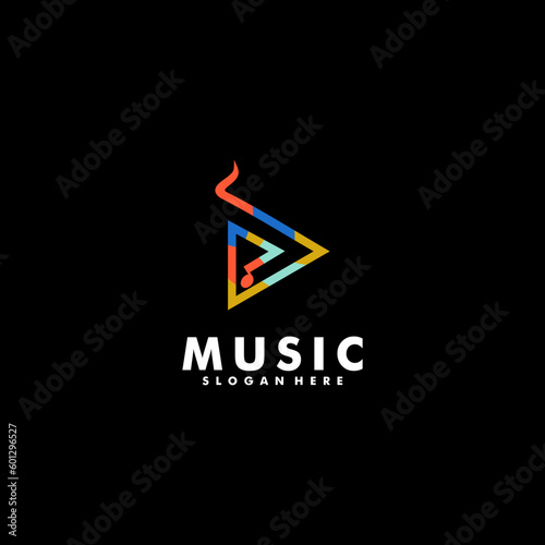 Color full Music logo design vector illustration, Play sign combined with Music Note Vector