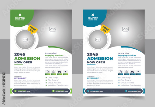 Modern Kids back to school education admission flyer poster layout, book cover, leaflet, poster, brochure, template