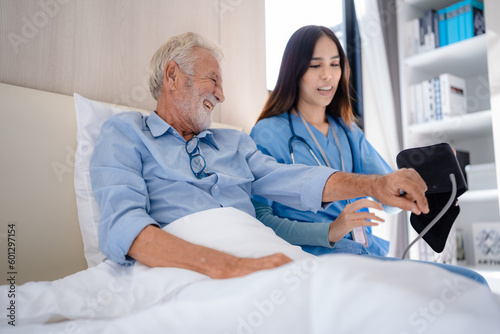 Doctor checking consultation with patient for checkup. work on healthcare paperwork and happiness of medical professional  checklist and report a results in hospital clinic  health insurance business