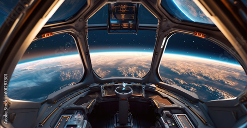 Fototapeta Naklejka Na Ścianę i Meble -  A view from a spaceship showing the planet from above AI generated