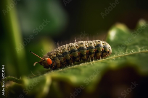 Catepillar on vegetable leaves, pest control in agriculture concept, generative AI © marcin jucha