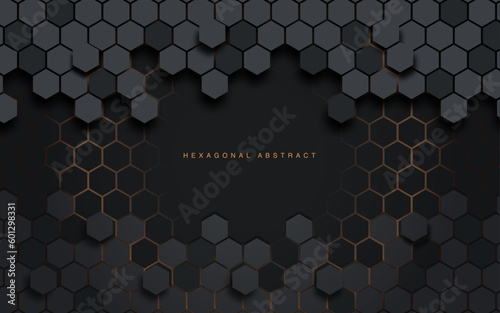 Hexagonal Abstract Background Metal with golden strip backlight