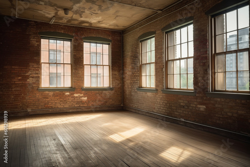 Industrial style loft, brick walls apartment. Generative Ai