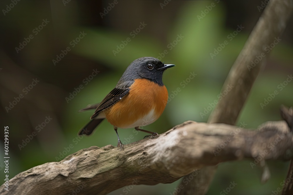 male redstart bird hopping from branch to branch, searching for its next meal, created with generative ai male redstart bird hopping from branch to branch, searching for its next meal, created with generative ai