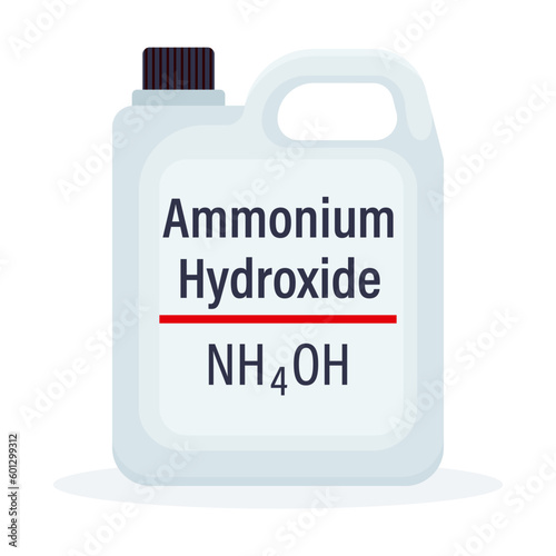 Ammonium Hydroxide solution in a bottle isolated on a white background.