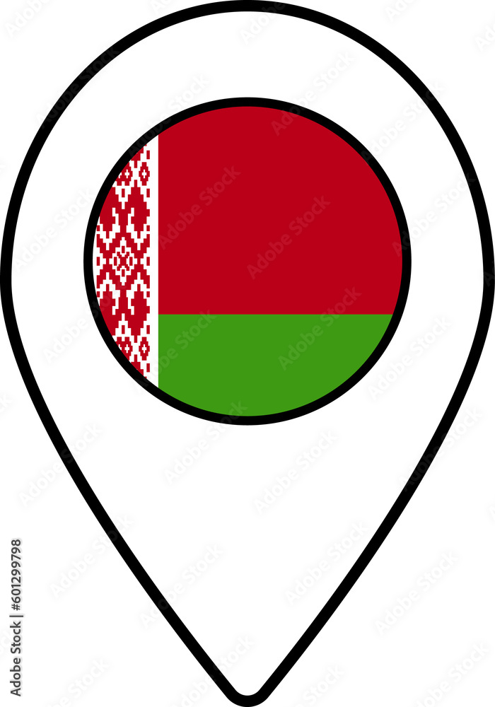 Obraz premium Belarus flag map pin navigation icon.