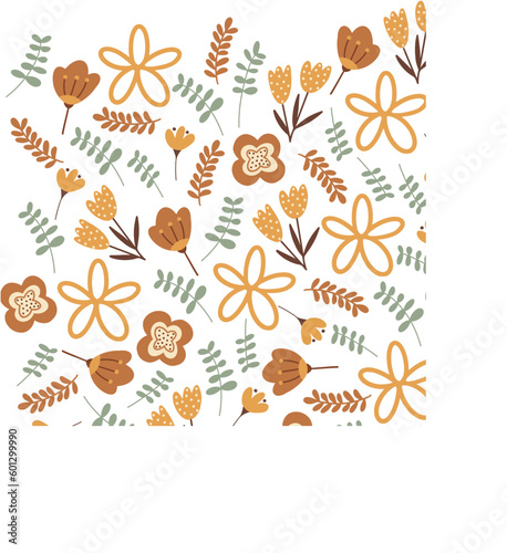 Boho flowers pattern yellow brown green background