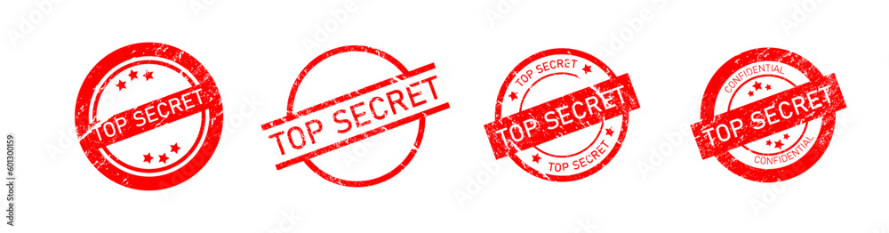 top secret stamp round shape red with texture - obrazy, fototapety, plakaty 