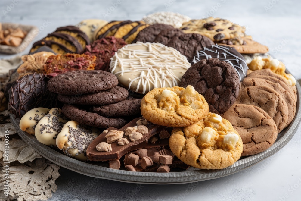 gluten-free and vegan cookie plate, filled with different kinds of cookies, created with generative ai gluten-free and vegan cookie plate, filled with different kinds of cookies, created with generative ai