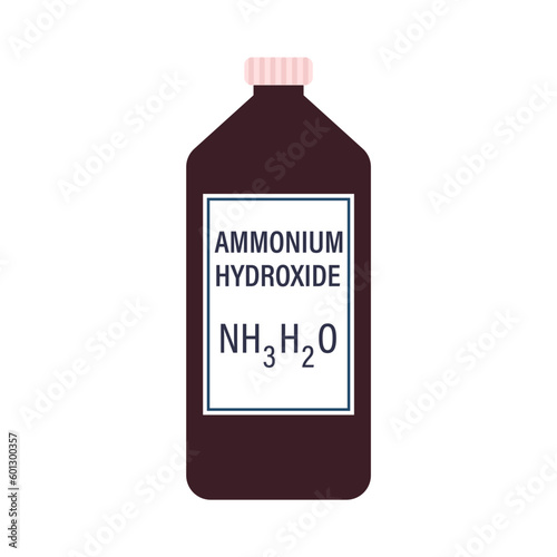 Ammonium Hydroxide solution in dark plastic bottle with formula cartoon vector illustration isolated on white background.