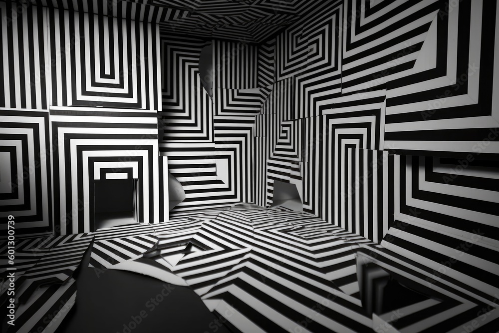 series of optical illusions and mind-bending visuals in black & white ...