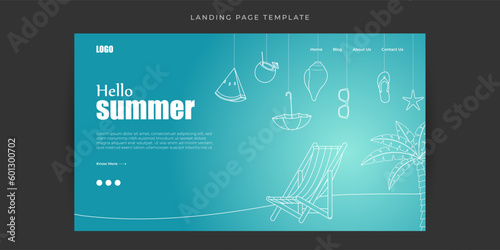 Vector illustration of Hello Summer Website landing page banner mockup Template