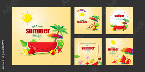 Vector illustration of Hello Summer social media story feed set mockup template