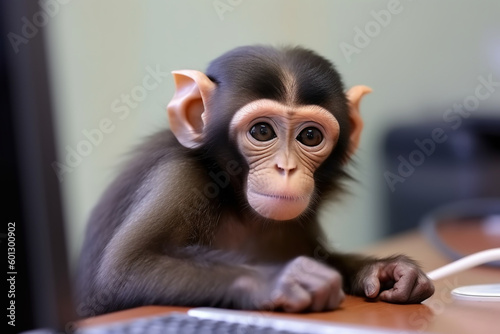cute monkey playing laptop © imur