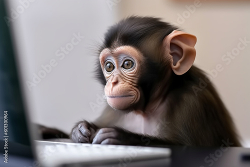 cute monkey playing laptop © imur
