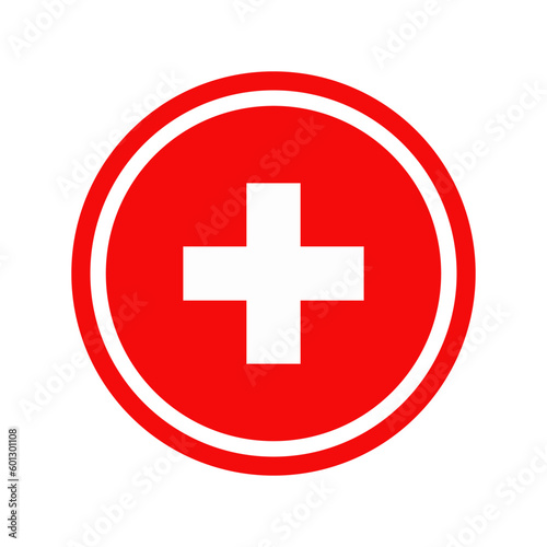 Medical First Aid Plus Red Sign Isolated Vector Illustration