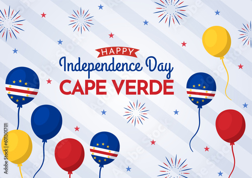 Happy Cape Verde Independence Day Vector Illustration with Waving Flag in Happy Holiday on July 5 Flat Cartoon Hand Drawn Landing Page Templates