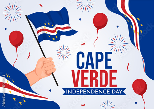 Happy Cape Verde Independence Day Vector Illustration with Waving Flag in Happy Holiday on July 5 Flat Cartoon Hand Drawn Landing Page Templates