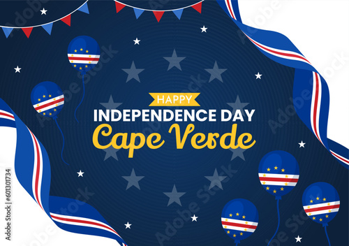 Happy Cape Verde Independence Day Vector Illustration with Waving Flag in Happy Holiday on July 5 Flat Cartoon Hand Drawn Landing Page Templates