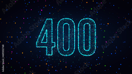 Futuristic Blue Colorful Shiny Number 400 Lines Effect With Square Dots And Lines Sparkle Texture