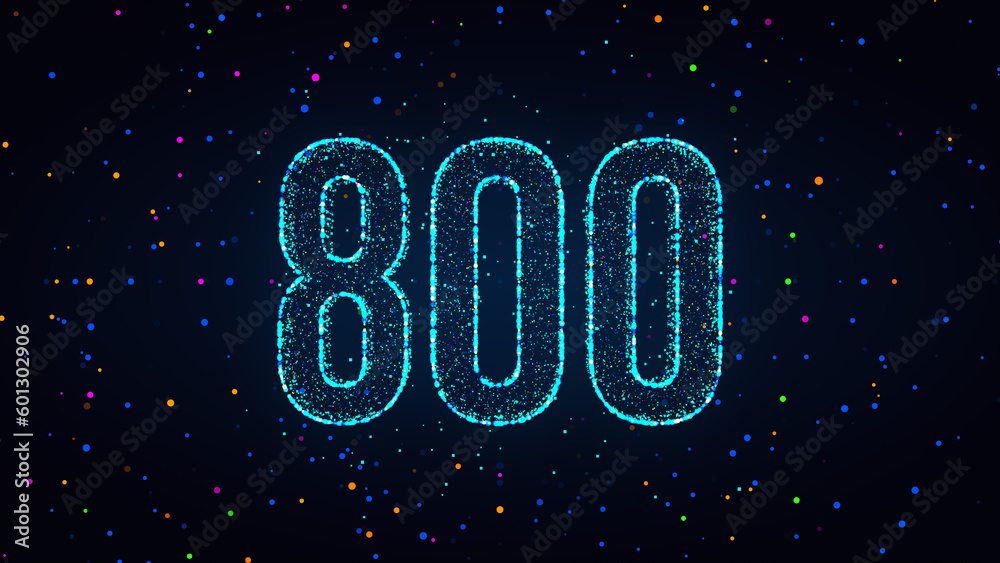 Futuristic Blue Colorful Shiny Number 800 Lines Effect With Square Dots And Lines Sparkle Texture