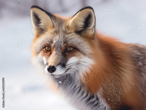 Red Fox in the Wild Against a Snowy Background - AI Generated © dasom