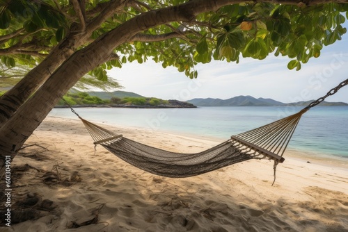 relaxation on private beach, with hammock and gentle waves in the background, created with generative ai © altitudevisual
