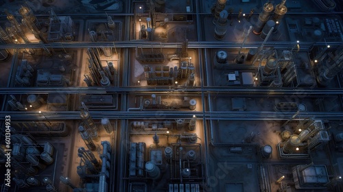 Aerial top view oil and gas refinery background, Business petrochemical industrial, Refinery oil and gas factory power and fuel energy, Ecosystem and healthy environment concepts. Generative Ai.