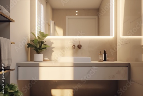 bathe sink interior sunlight modern luxury design faucet counter bathroom house. Generative AI.