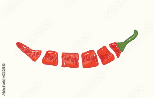 Sliced red chili in flat illustration