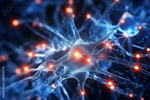 Neurons are glowing. Beautiful illustration picture. Generative AI