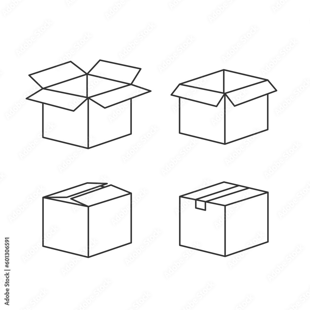 Box icon set. Delivery package, parcel box. Line and flat style design. Vector graphic illustration. Box icon set. Delivery package, parcel box. Line and flat style design. Vector graphic illustration.