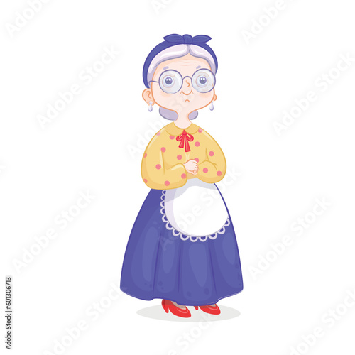 Granny in а yellow blouse and blue skirt