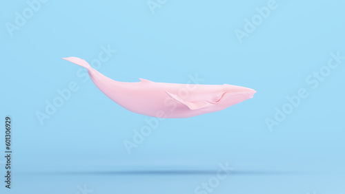 Pink Whale Large Humpback Whale Gen Z Blue Kitsch Background 3d illustration render digital rendering