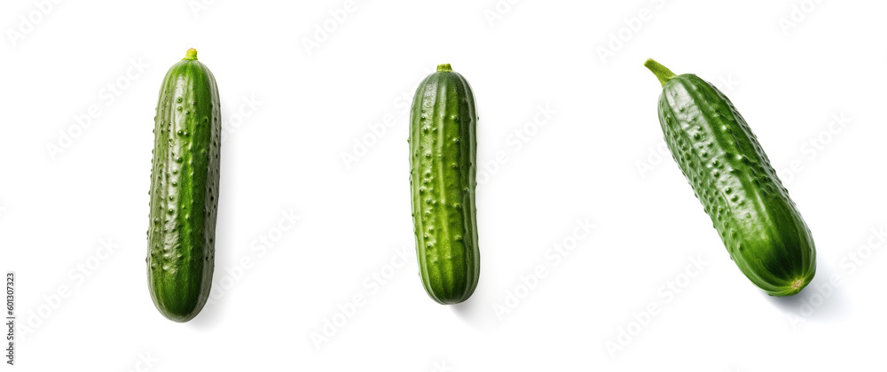 A refreshing green Cucumber lies on a perfect white setting, created by Generative AI A refreshing green Cucumber lies on a perfect white setting, created by Generative AI