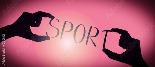 Sport - human hands holding black silhouette word