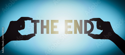 Canvastavla The end - human hands holding black silhouette words