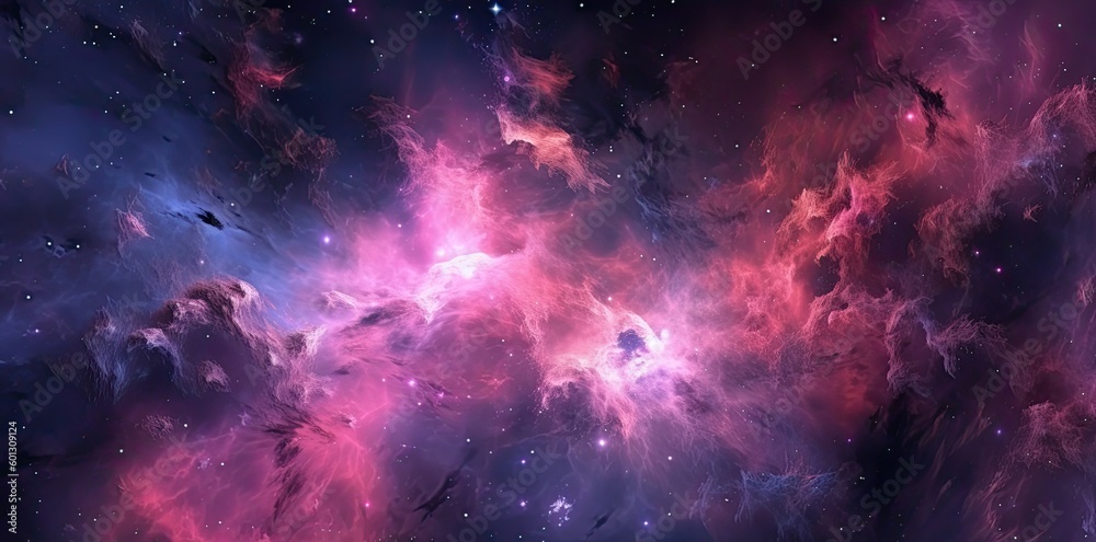 Fototapeta premium Galaxy texture with stars and beautiful nebula in the background, in the style of dark pink and dark gray. Generative AI