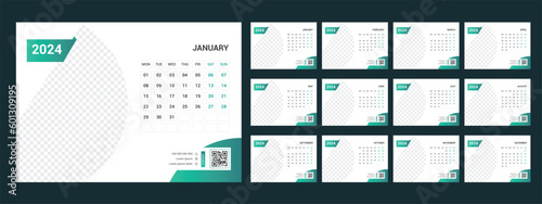 Calendar 2024 planner corporate template design set. Week starts on Monday.template for annual calendar 2024