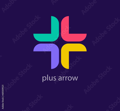 Creative plus schools logo. Unique color transitions. Health plus logo template. vector.