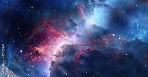 Illustration depicting space with beautiful stars in shades of blue and pink. Generative AI