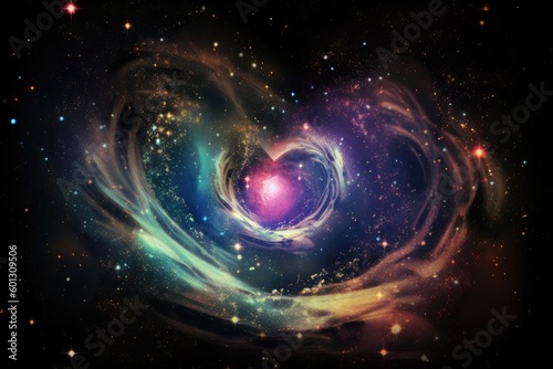 heart, surrounded by swirling galaxies and nebulae, symbolizing love that lasts forever, created with generative ai