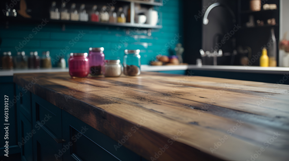 Table in the kitchen, empty table for product images | AI generated