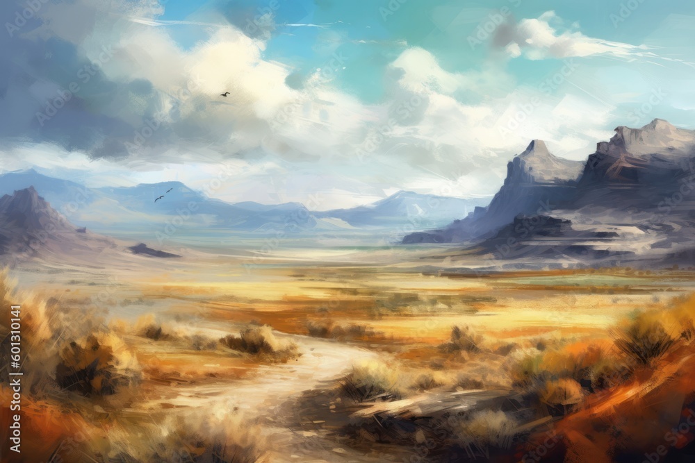Oil painting style Nevada landscape. Beautiful illustration picture. Generative AI