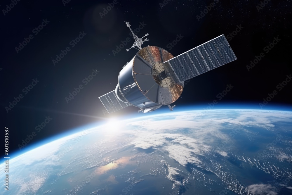 Futuristic Communication Satellite in Orbit around Earth generative ai illustration Futuristic Communication Satellite in Orbit around Earth generative ai illustration