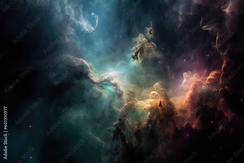 majestic nebula with its colorful hues twinkling in the darkness of space, created with generative ai