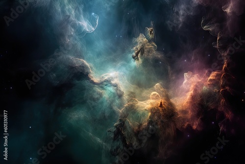 majestic nebula with its colorful hues twinkling in the darkness of space, created with generative ai