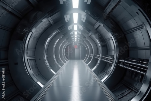  Sci-Fi Reflective Metal Tunnel Corridor, Generative AI Illustration