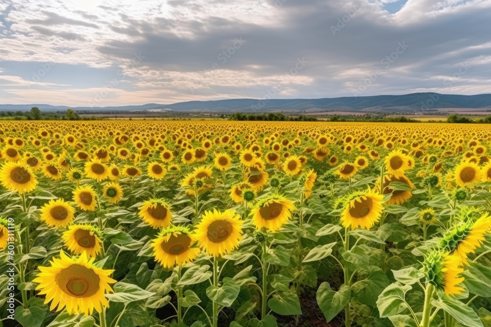 Fototapeta premium Serene Landscape of Sunflowers in a Vast Field generative ai illustration 